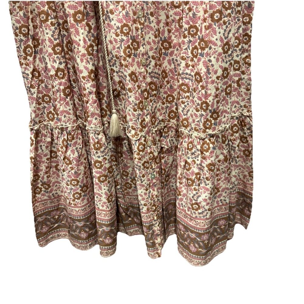 Faherty Women’s Orinda Floral Earth Peasant Sleeve Bohemian Maxi Sundress Medium - Picture 10 of 15